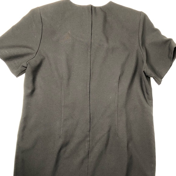 VTG 80s Shift Dress Thick Poly w/ Pleated Detail, Padded, Mod Minimal Black Sz 8 - Picture 3 of 14